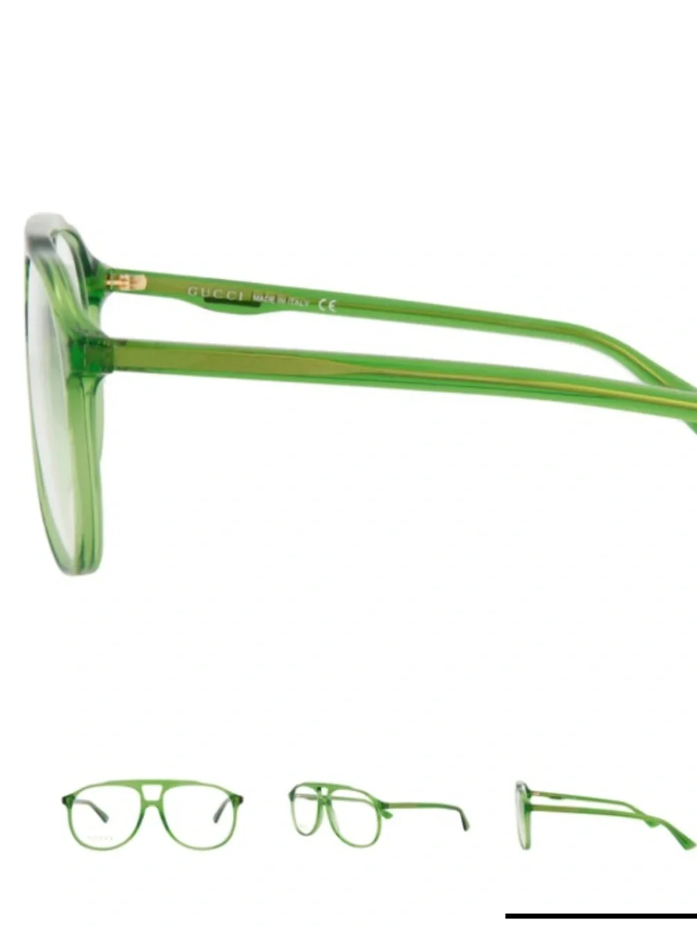 New Gucci Transparent Green Aviator Glasses